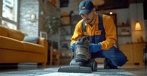 professional cleaner using highpowered vacuum spotless living room